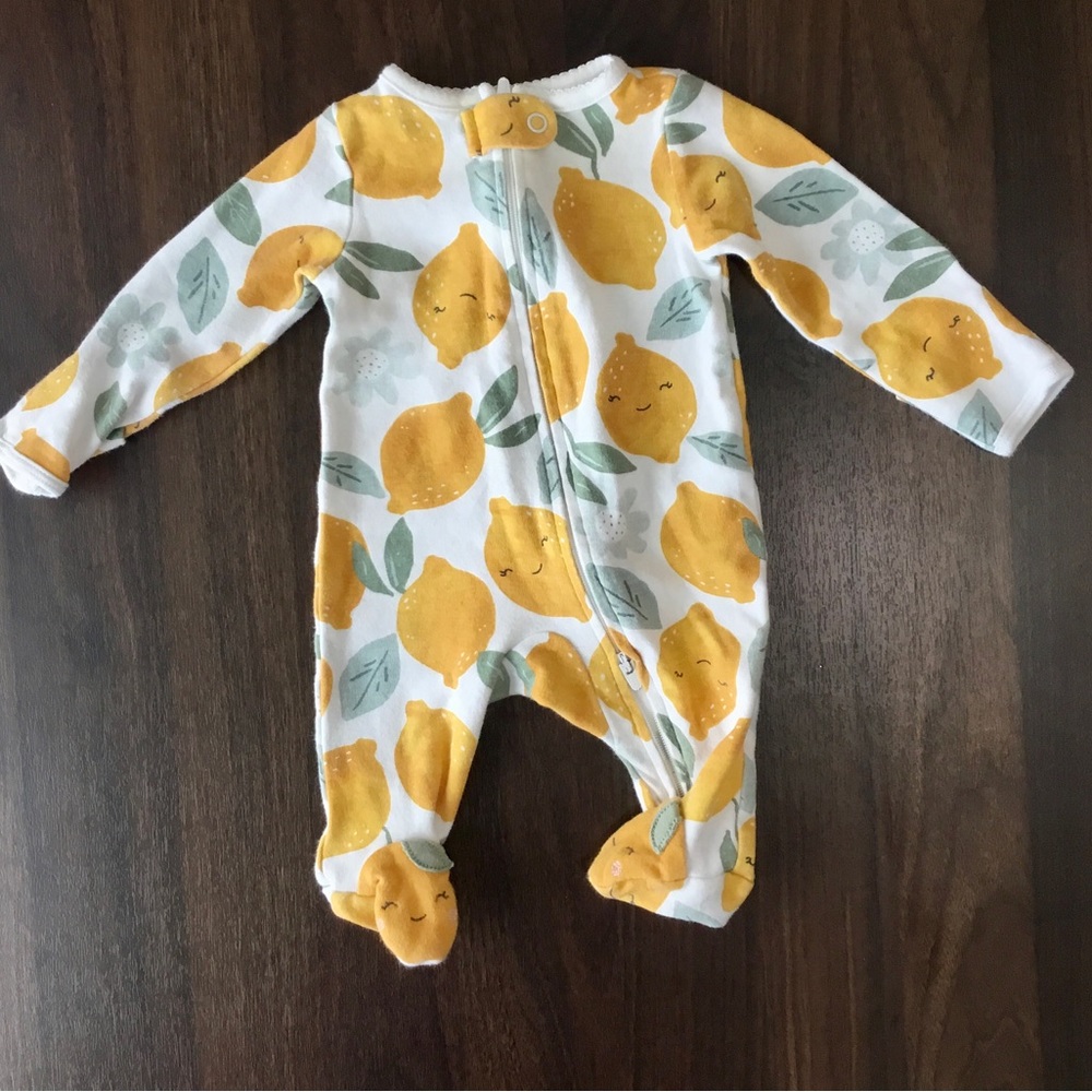 3 Carters newborn items, 2 footed pajamas and 1 romper - Picture 2 of 4